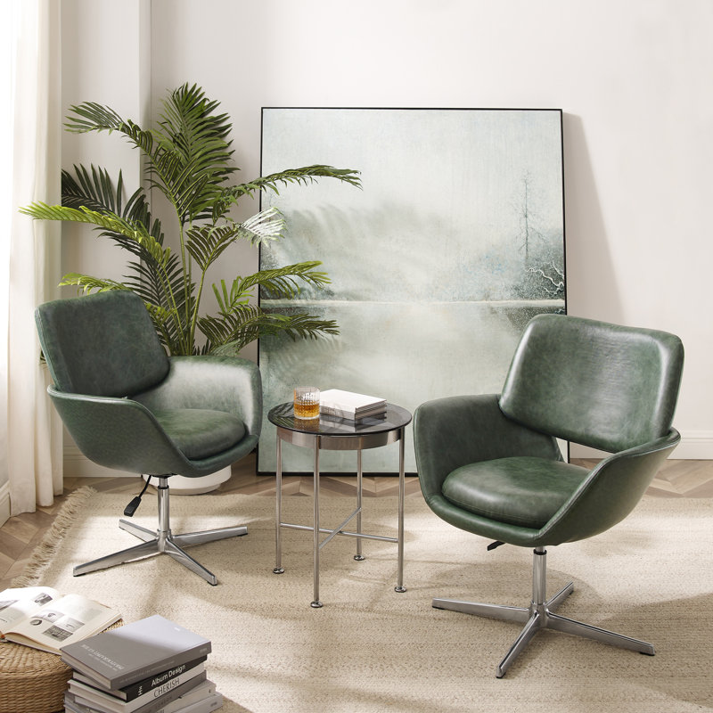 Cenae Upholstered Swivel Accent Chair, Green Faux Leather