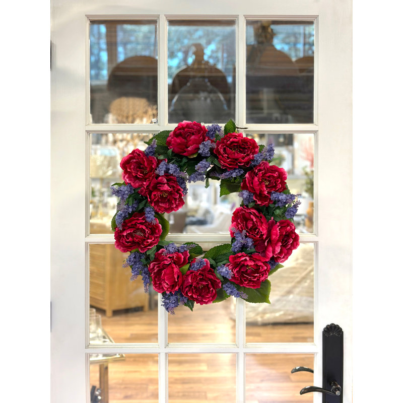 22" Grapevine Wreath With Peonies And Heather, 22" x 22"