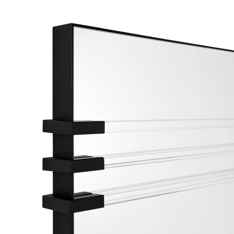 Acrylic Accent Rectangular Mirror Featuring Three Clear Acrylic Accent Rails on a Black Iron Frame