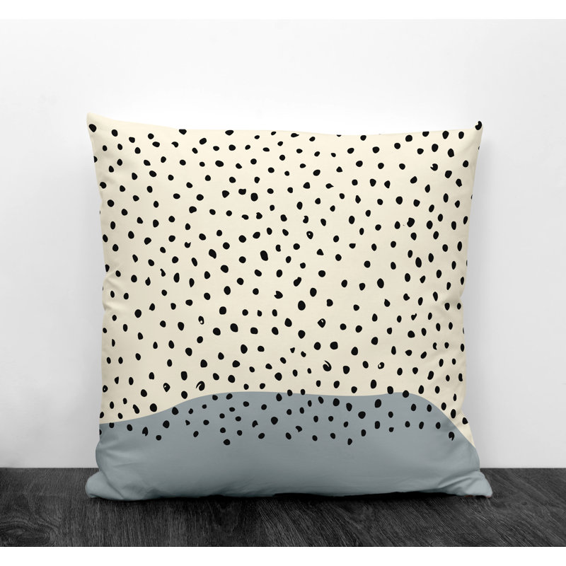 Coussin décoratif intérieur / extérieur en polyester filé Anya, Gris / blanc cassé / noir, 19 po x 19 po