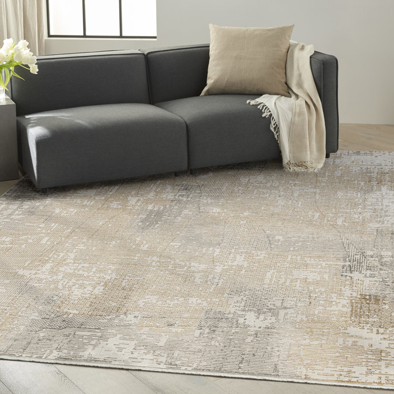 Tapis d'intérieur moderne crème ivoire 9 pi 10 po x 13 pi Calvin Klein CK078, Rectangle 9 pi 10 po x 13 pi