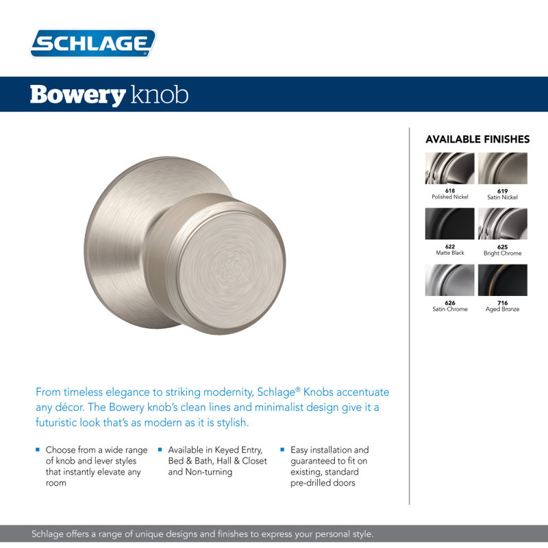 Bowery Privacy Knob (Bed & Bath), Matte Black