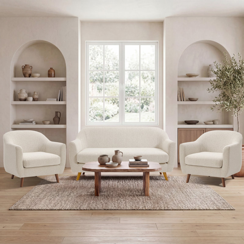 Ensemble de canapé de salon moderne 3 pièces avec causeuse et chaise d'appoint Kaya, Beige