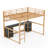 Full Size Metal Loft Bed with Desk, Cabinets, Drawers and Bedside Tray, Charging Station, USB and socket-864745254