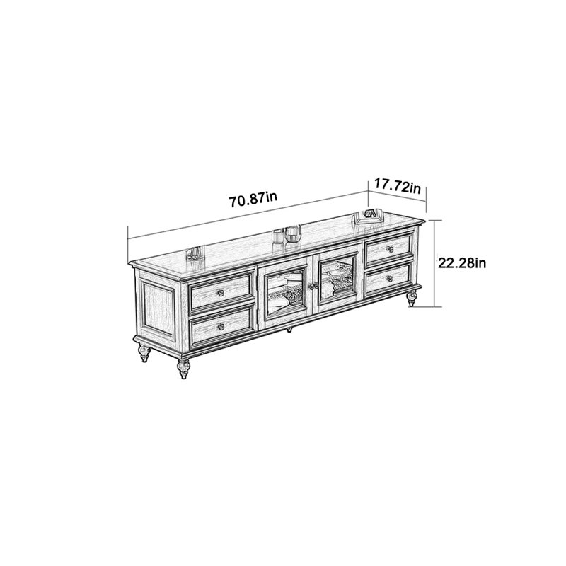 Meuble télé avec cadre en bois massif durable, 70.87"