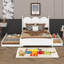 Grand lit plateforme avec tête de lit courbée, 2 grands tiroirs, cadre de lit en bois de style rustique avec lit gigogne simple TG-1899304359