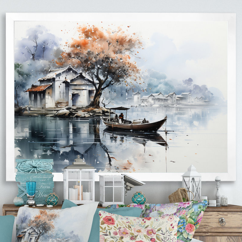 «Vietnam Hue Perfume River Boat», reproduction sur toile, H 30 po x l 40 po x P 1,5 po, Cadre photo blanc