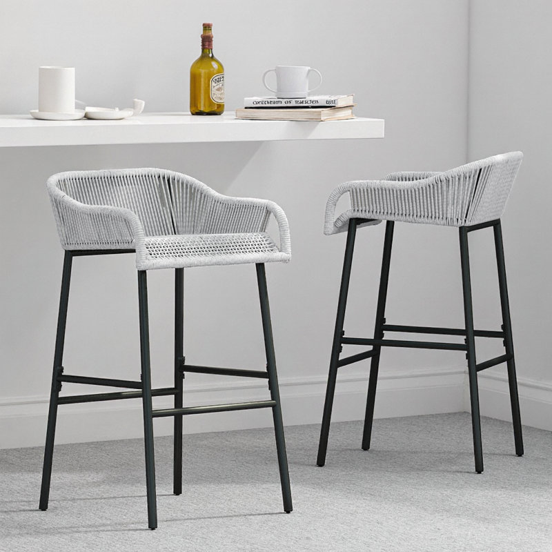 Ensemble de 2 tabourets de bar d'extérieur gris foncé, Gris clair