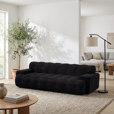 Cloud Series Minimalist Button-Tufted Square Arm Three-Seater Sofa in Premium Chenille Fabric, Upholstered with Cloud-Like Cushioning