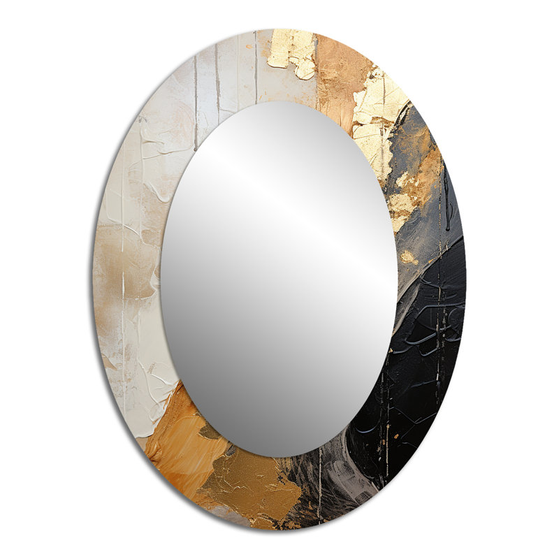 Minimalisme chrome doré et poteries noires - Grand miroir mural ovale sur métal, 40 po x 30 po