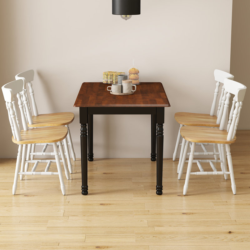 Dining Table Set Mid Century Modern Small Saving Space Dining Table Set, Walnut/Black, White/Natural