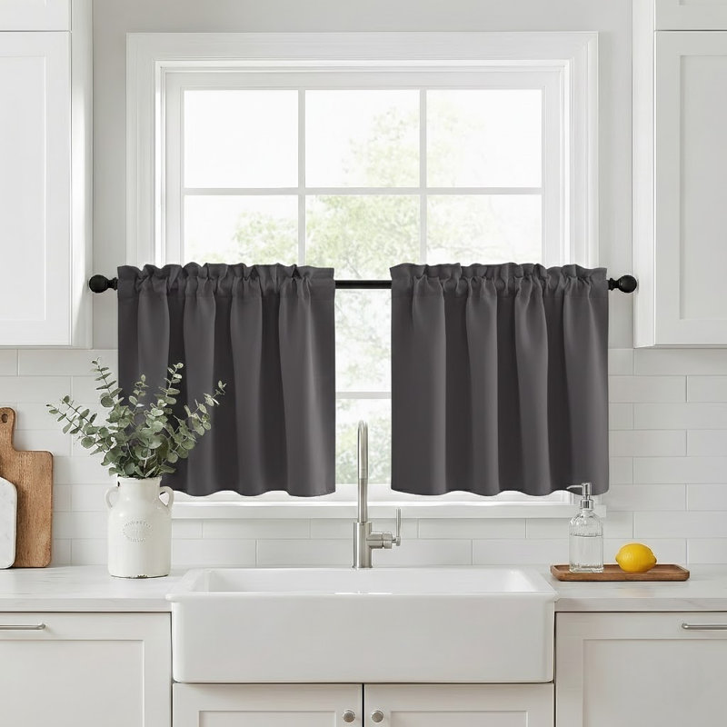 Polyester Blackout Rod Pocket Valance, 42" W x 24" L, Gray
