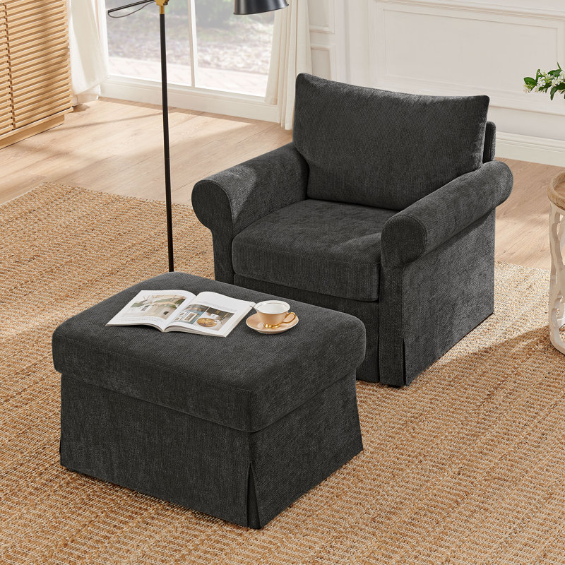 Chaise d'appoint rembourrée avec repose-pieds en chenille, Gris