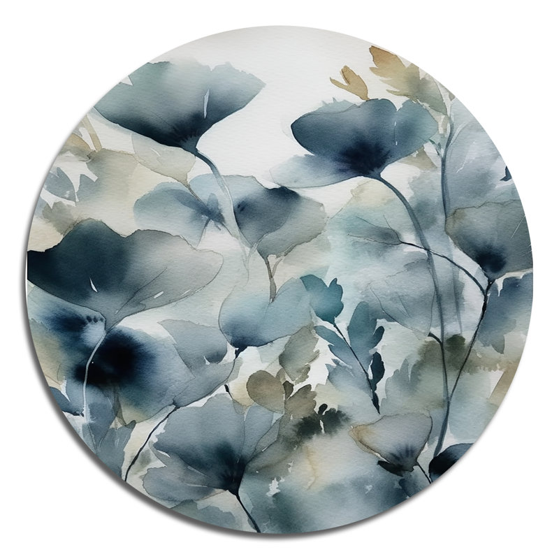 Feuillage bleu Eutaw et fleurs II sur impression métallique, H 23 po x l 23 po x P 1 po