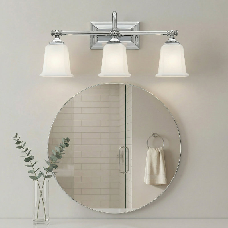 Nicholas 3-Light Polished Chrome Vanity Light, Polished Chrome, Off White