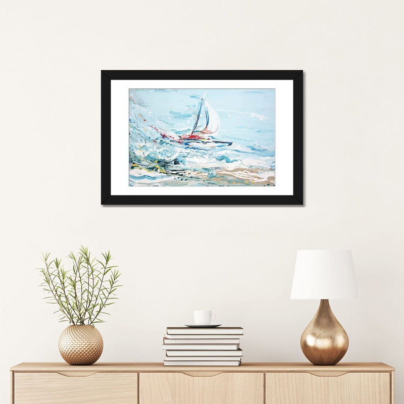 « voilier », impression sur toile, Papier d'art encadré noir, Blanc, H 16 po x l 24 po x P 1 po