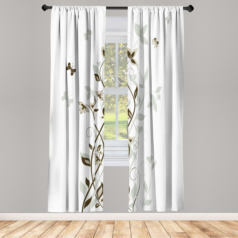 Microfiber Floral Semi-Sheer Rod Pocket Curtain Panels, 28" W x 95" L, Light Gray/Black/White