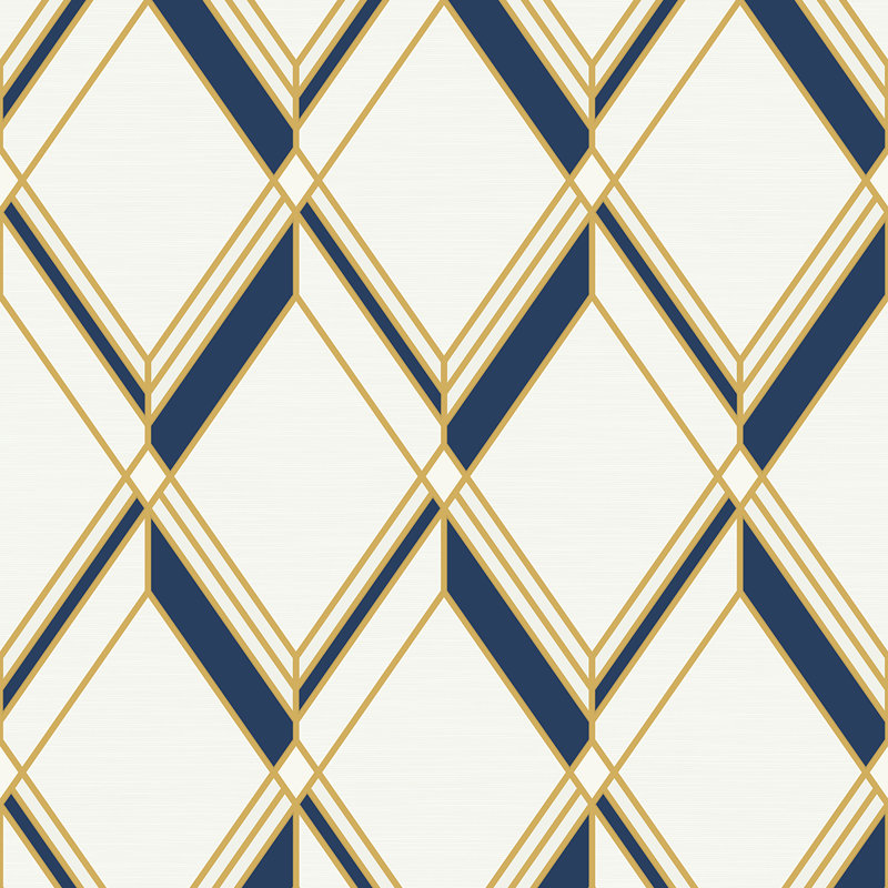 Papier peint L 27 pi x l 27 po Asja, Or métallique / bleu marine