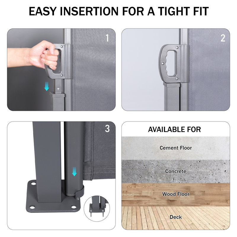 Paravent rétractable imperméable à l'eau, gris foncé, 118,1 po x 61,16 po, L 114,77 po x P 61,16 po