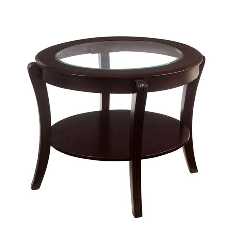 Contemporary Style End Table with Beveled Glass Top and Solid Wood Lower Shelf for Elegant Living Spaces