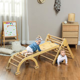 5 in 1 Pikler Triangle Set with Ladder, Ramp, Arch, Nature Wood