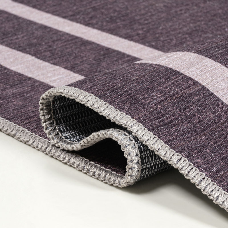Mariques Classic 2-Stripe Border Washable Dark Purple/Light Purple Rug, Rectangle 5'3" x 7'7"