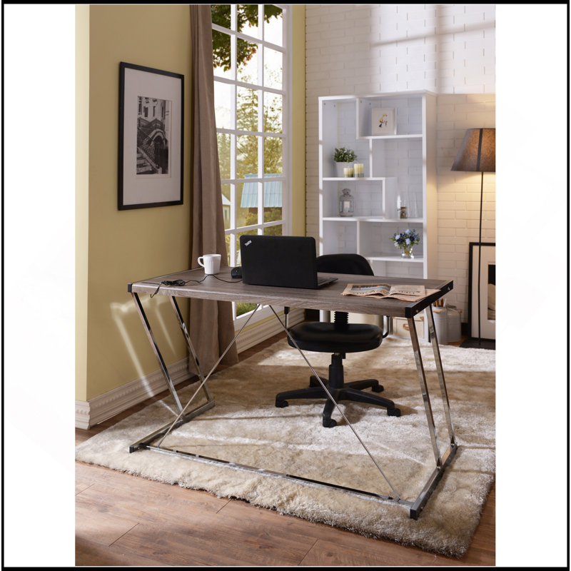 Esplanade Metal Base Writing Desk, Brown/Silver, 32.46" H x 47.46" W x 24.53" D
