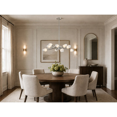 12-Light Chrome Chandelier With White Glass Shades