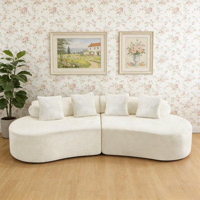 Multi-Person Compression Sofa Without Armrests,Curved Upholstered Sofa With Four Pillows
