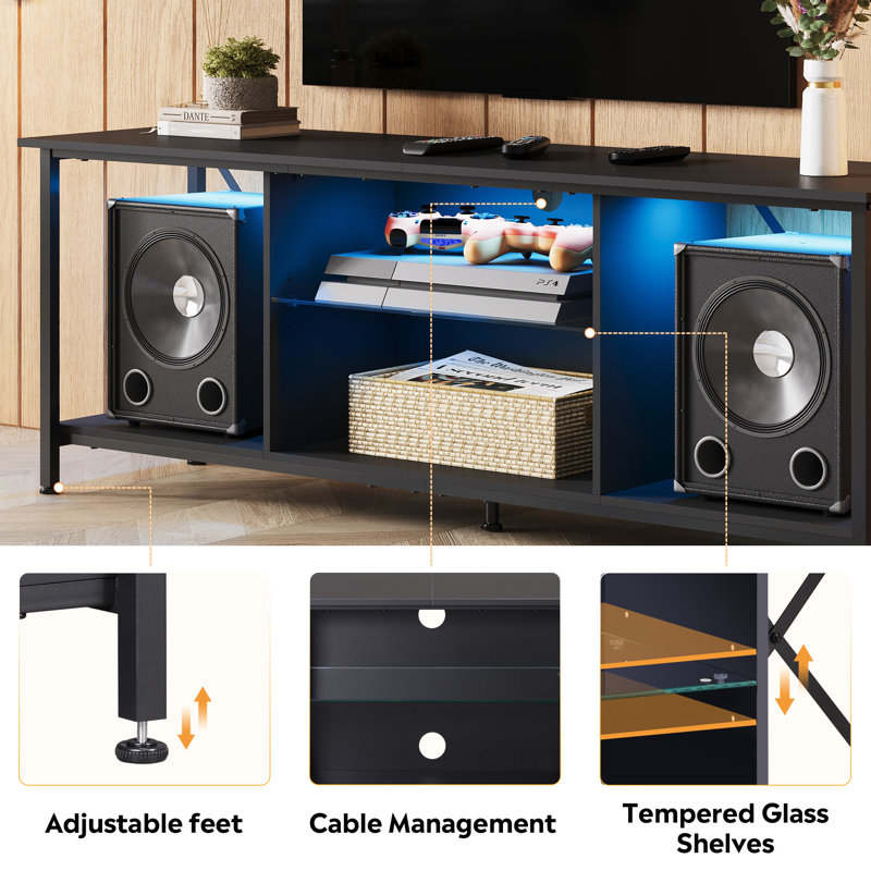 55" TV Stand for 65 Inch TV with LED, Industrial TV Console with Open Storage Shelf, Entertainment Center with Sturdy Metal Frame