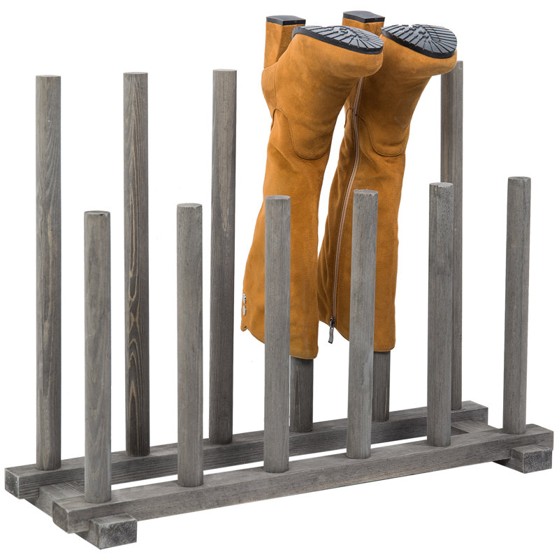 6-Pair Entryway Wood Boot Storage Rack, Grey