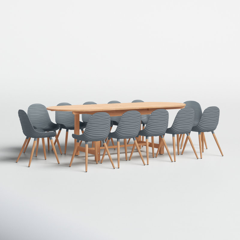 Ensemble repas d'extérieur en bois de teck massif 13 pièces FSC Anautica