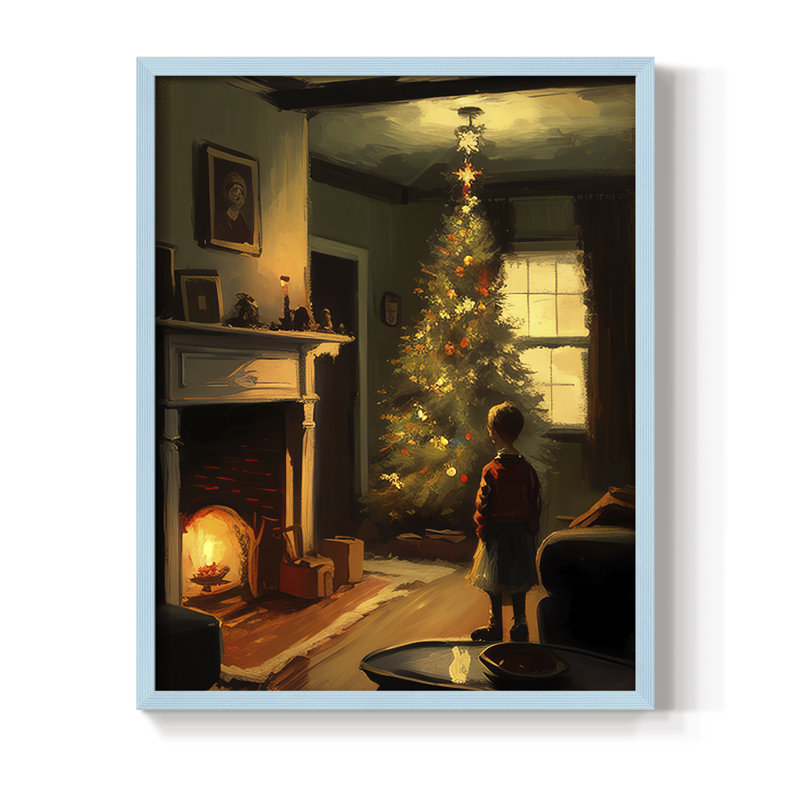Christmas Holiday Art DCV Framed Print - Solid Wood, Blue, 15" H x 12" W