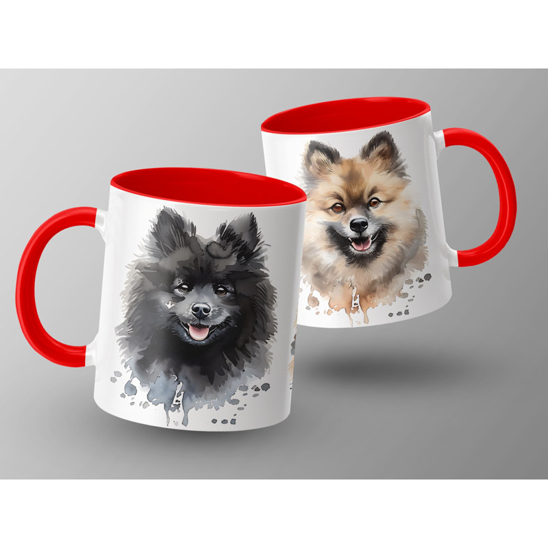 Pomeranian Dogs Watercolor Design 11oz Coffee Mug, 4, Red