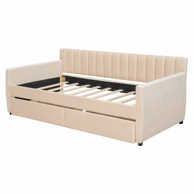 Lohrman Upholstered Daybed,Platform Bed with Drawers -  Everly Quinn, ACC65FC77173443F8880B4001F241C8D