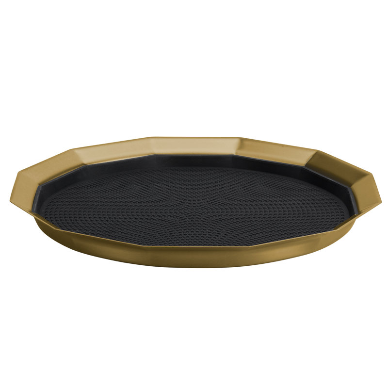 Twelve Sided Stainless Steel Tray, Gold, 1.75" H x 14" W x 14" D