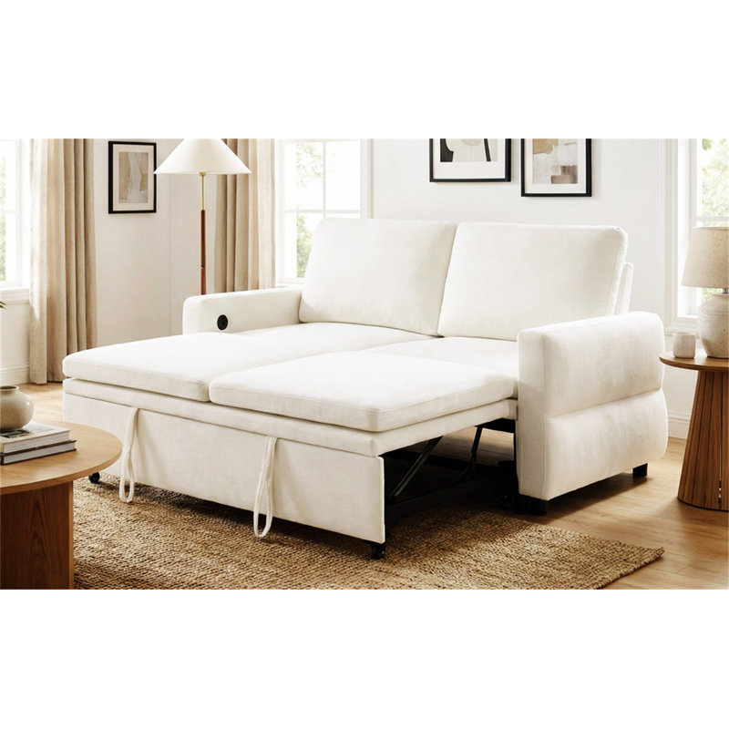 Canapé-lit convertible avec canapé-lit de 62,75 po avec dossier réglable et ports USB pour le salon, Beige