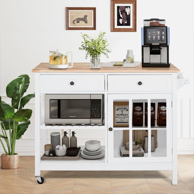 Loganton Solid Wood Top Kitchen Island, White