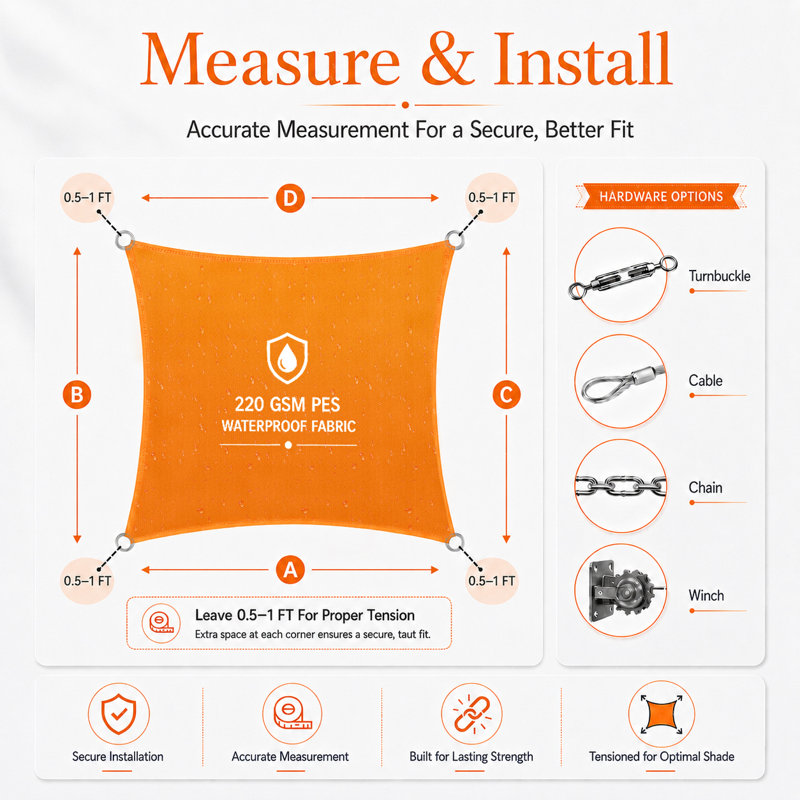 Voile d'ombrage imperméable Amgo Triangle, 12 pi x 12 pi, Orange