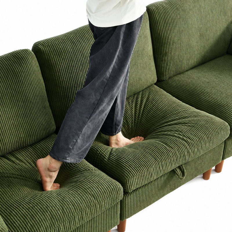  Canapé modulaire en U avec repose-pieds et rangement Shepardson, Green Chenille