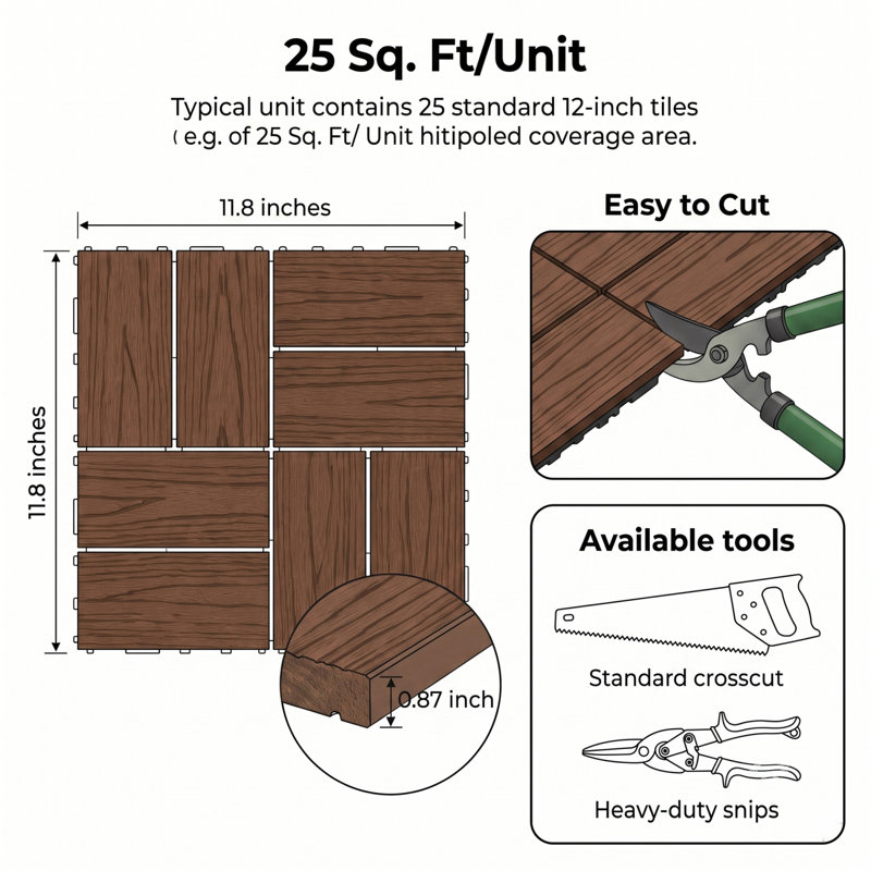WPC Interlocking Deck Tiles 25-Piece Set, Brown