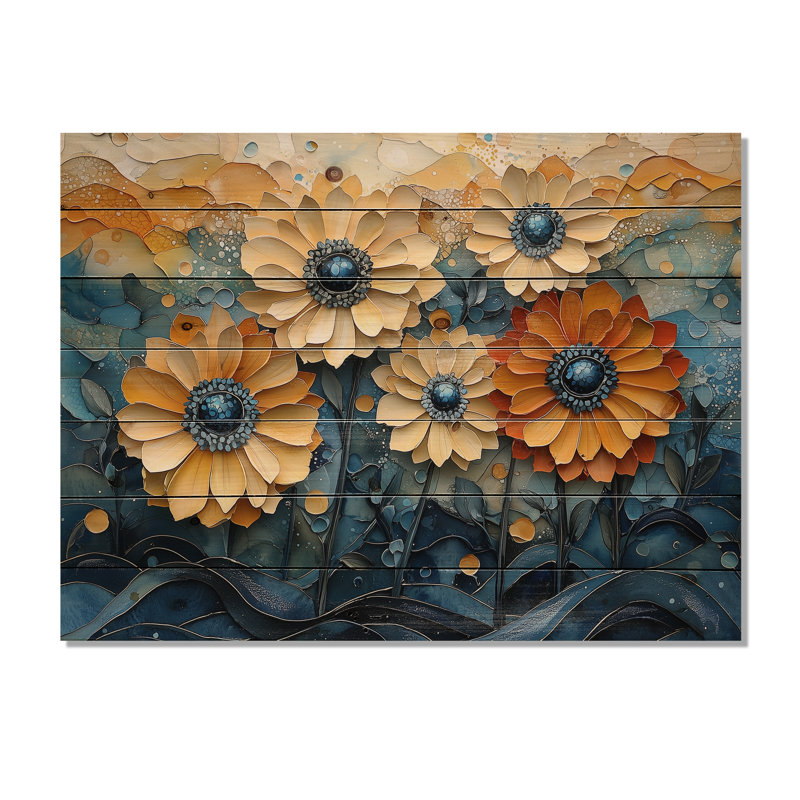 Collage géométrique «Marigold Field Collage II» sur bois de pin naturel, H 34 po x l 44 po x P 0,78 po