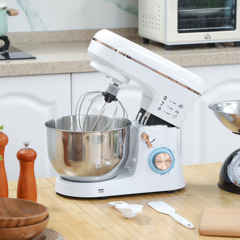 HOMCOM Electric Stand Mixer 5L Food Mixer with Dough Hook Whisk, White
