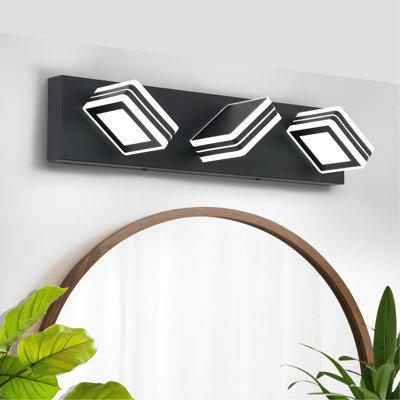 Luminaires de meuble-lavabo noir mat 3 lumières de salle de bain modernes à DEL sur miroir en acrylique noir