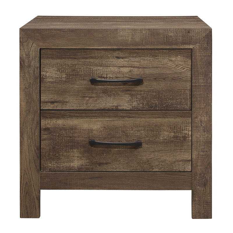 Table de chevet pour chambre à coucher au fini brun rustique, 2 tiroirs avec table de chevet gracieuse en métal, accessoires élégants