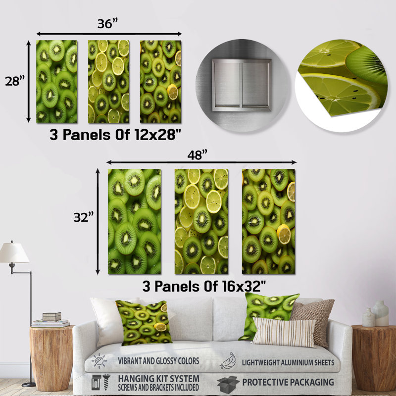 Ensemble d'art mural en métal kaléidoscope Kiwifruit - 3, H 32 po x l 48 po
