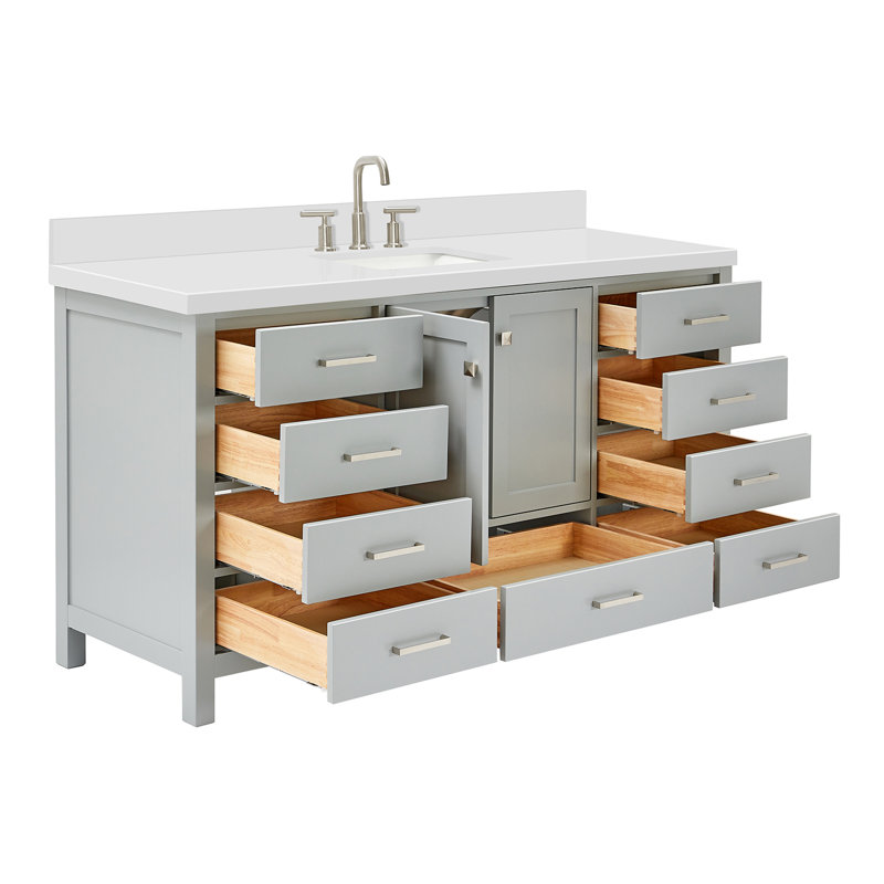 Meuble-lavabo simple 67 po avec dessus Cambridge, Gris, Rectangular