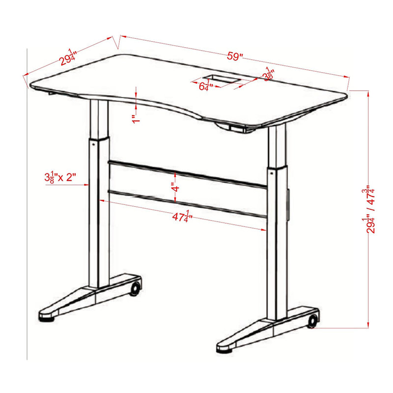 Bureau pour travailler debout à hauteur réglable, H 28,75 po x l 59,18 po x P 29,18 po, Blanc