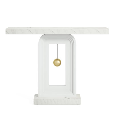 Modern Console Table With Geometric Base, 40 Inch Narrow Sofa Entryway Table With Gold Decor, Contemporary Wood Accent Table For Living Room Entryway