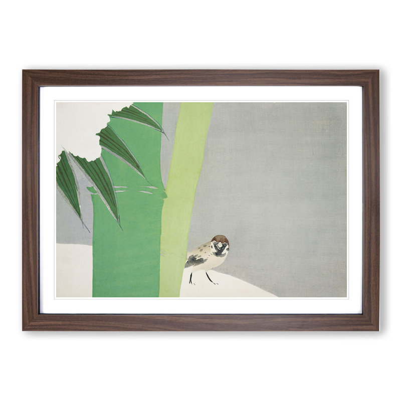 Sparrow by Kamisaka Sekka - Picture Frame Painting, Walnut, 48cm H x 65cm W x 2cm D